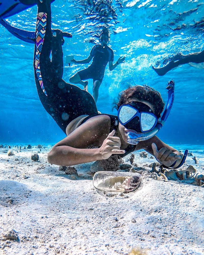 Marine Science Teacher Anna Ortega with an octopus during a freedive