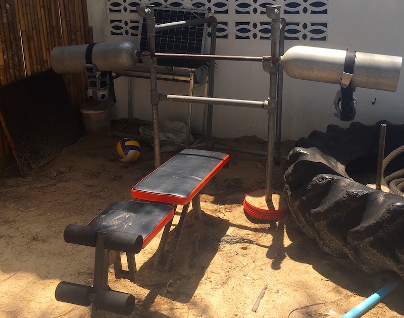 Old scuba tanks used for a bench press